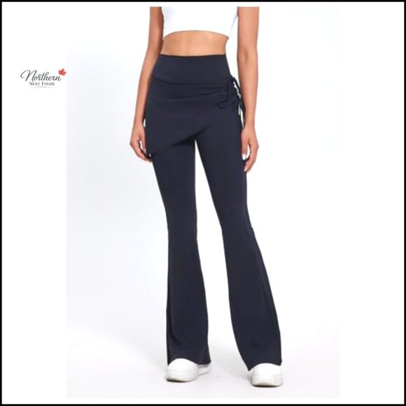 High Waist Flared Yoga Pants with Skirted Overlay Tummy Control Leggings - Picture 2 of 7